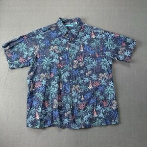 Tori Richard Shirt Mens 1XB Multicolor Palm Tree Hawaiian Camp Short Sleeve
